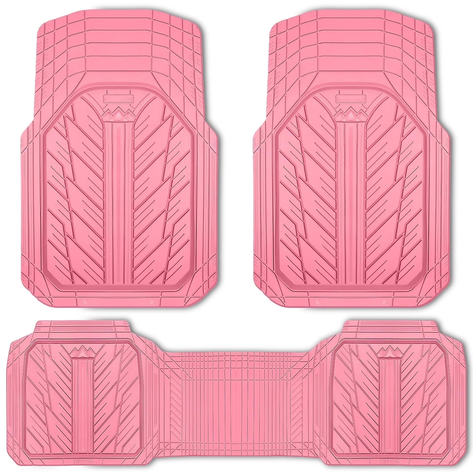 CAR GRAND Heavy Duty Rubber Car Floor Mats, Deep Dish Waterproof Car Mats All Weather, Universal Trim-to Fit Automotive Floor Mats for Car SUV Truck Van, Durable Floor Liners All Pink
