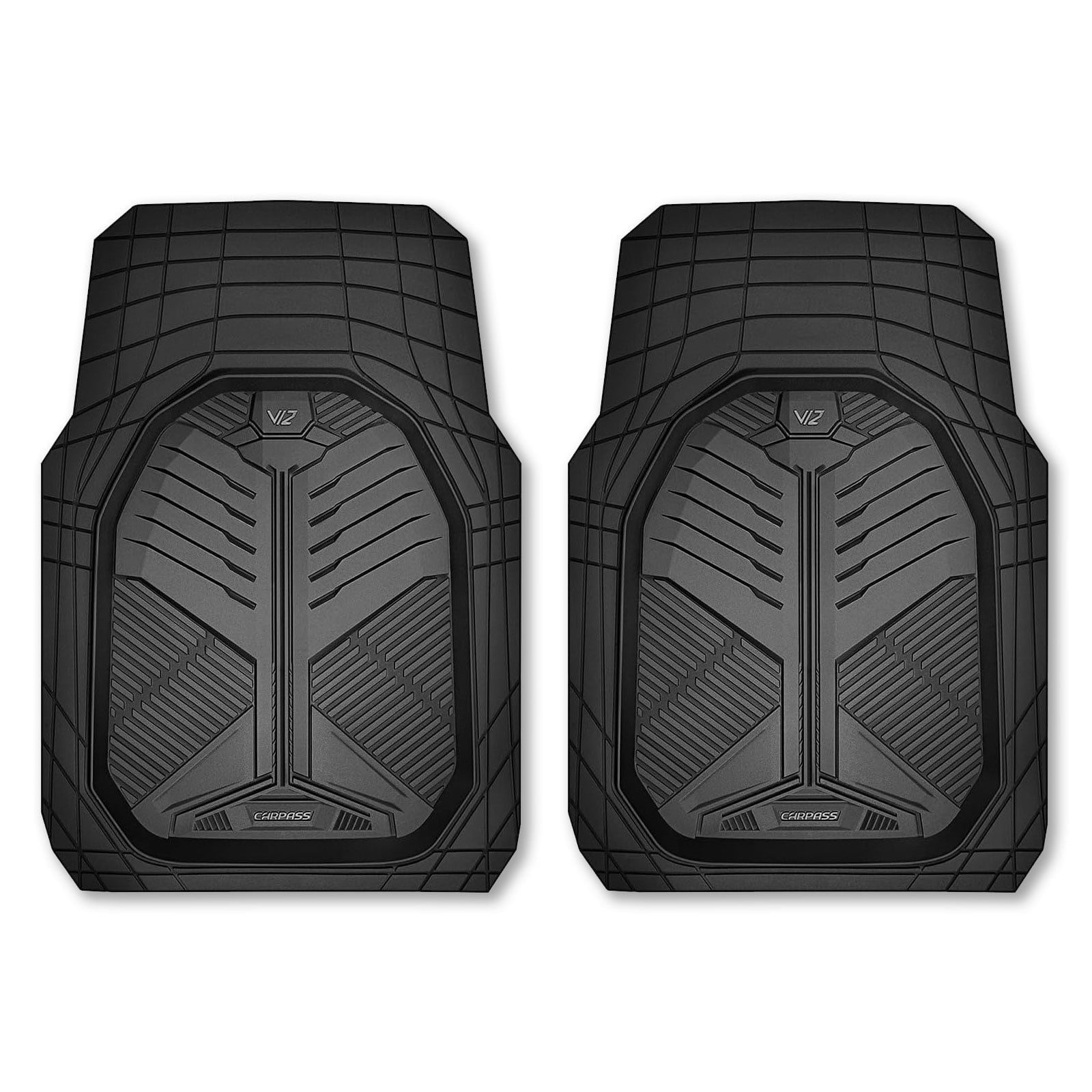 CAR GRAND Heavy duty rubble car floor mats full set deep dish trunk mat water proof anti slip all weather truck mats universal fit trim-to-fit trimmable all black