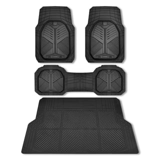 CAR GRAND Heavy Duty Rubber Car Floor Mats Car Floor Liner Full Set Deep Dish Trunk Mat Water Proof Anti Slip All Weather Truck Mats Universal Fit Trim-to-fit Trimmable All Black
