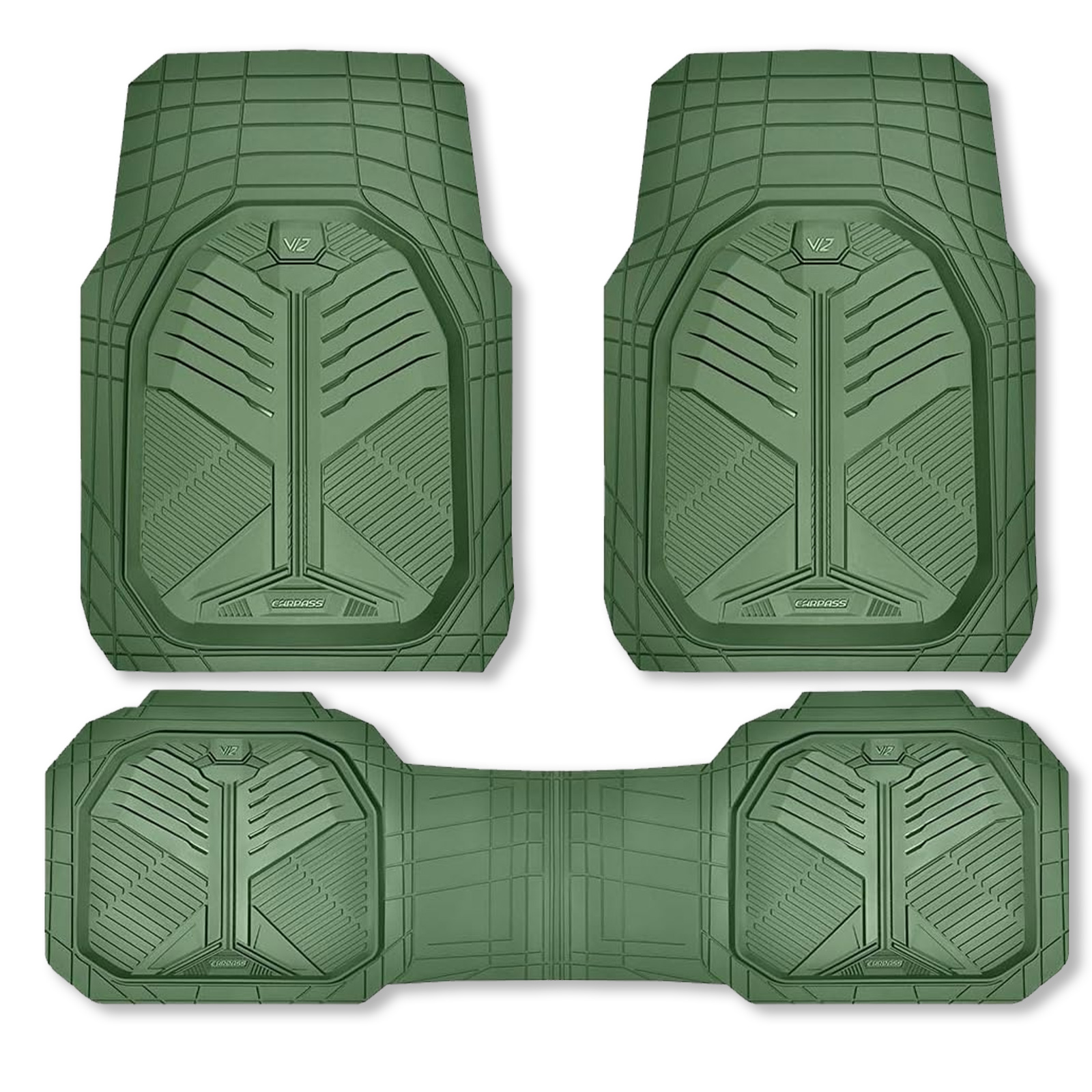 CAR GRAND Heavy duty rubble car floor mats full set deep dish water proof anti slip all weather truck mats universal fit trim-to-fit trimmable all Olive Green