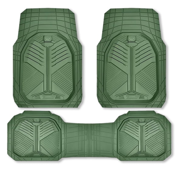 CAR GRAND Heavy Duty Rubber Car Floor Mats Car Floor Liner Full Set Deep Dish Car Mats Water Proof Anti Slip All Weather Truck Mats Universal Fit Trim-to-fit Trimmable all Olive Green