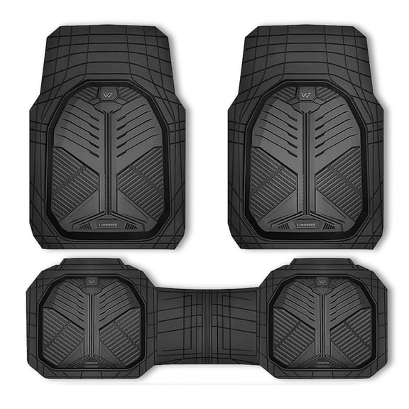 CAR GRAND Heavy Duty Rubber Car Floor Mats Car Floor Liner Full Set Deep Dish Car Mats Water Proof Anti Slip All Weather Truck Mats Universal Fit Trim-to-fit Trimmable All Black