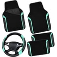 thumbnail image 1 of CAR GRAND Leather Steering Wheel Cover and Waterproof Car Floor Mats,Microfiber Universal Car Combo Fit for 95% Sedan,SUV,Cars,14.5-15inch Sporty Anti-Slip Safety Comfortable Design(Black&Mint), 1 of 8