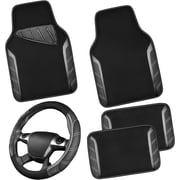 CAR GRAND Leather Steering Wheel Cover and Waterproof Car Floor Mats,Microfiber Universal Car Combo Fit Sedan,SUV,Cars,14.5-15inch Sporty Anti-Slip Safety Comfo