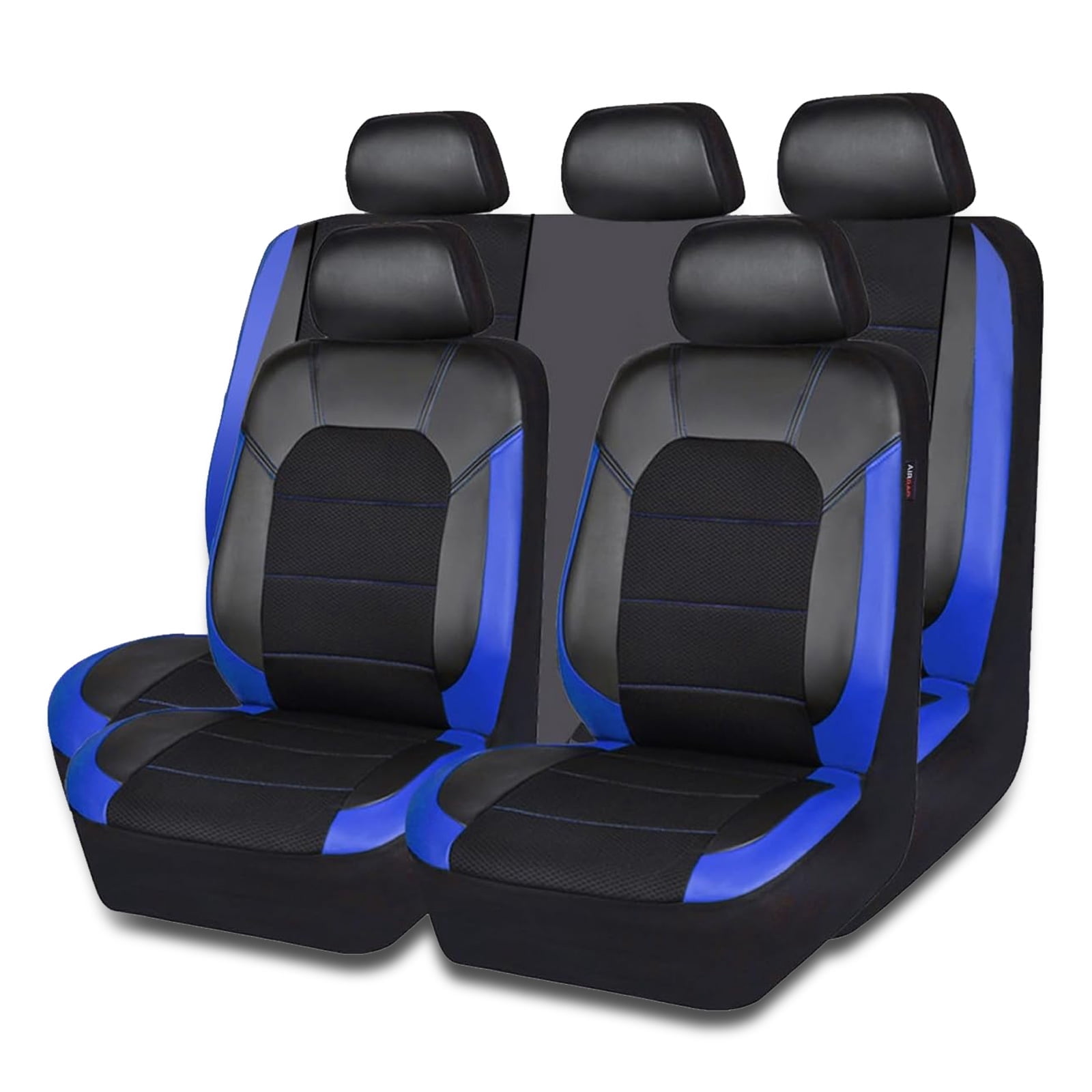CAR GRAND Leather car seat covers full set air mesh breathable universal fit airbag compatible car, SUV, truck and van blue