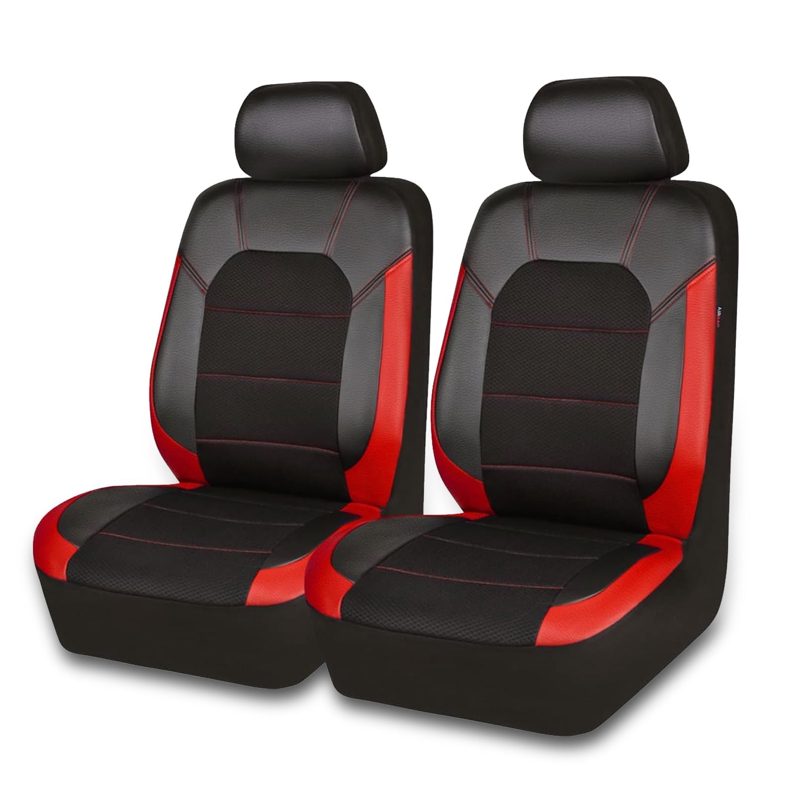 CAR GRAND Leather car seat covers front pair air mesh breathable universal fit airbag compatible car, SUV, truck and van red