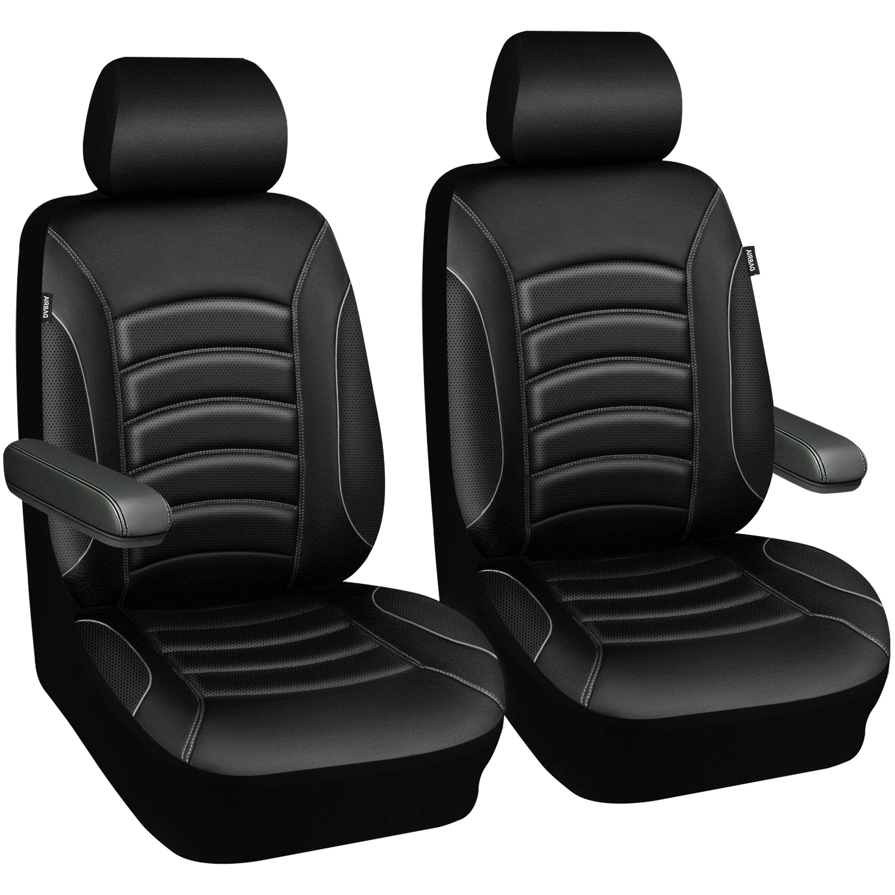 CAR GRAND Memory foam Leather seat covers Airy cool 3D Foam Water-resist Universal FIT leather car seat covers Front seat For Cars SUV Truck, Automotive seat protector Comfort faux Leather Black Gray