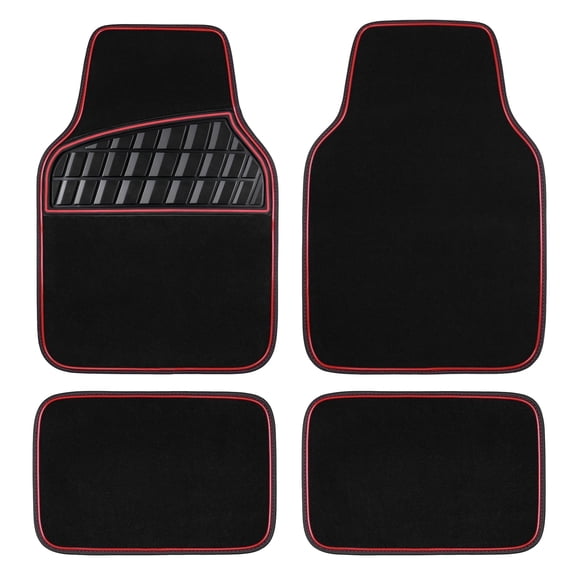 CAR GRAND Premium Carpet Car Mats Front & Rear Non-slip Waterproof All Season All Weather Automotive Floor Mats Black Red