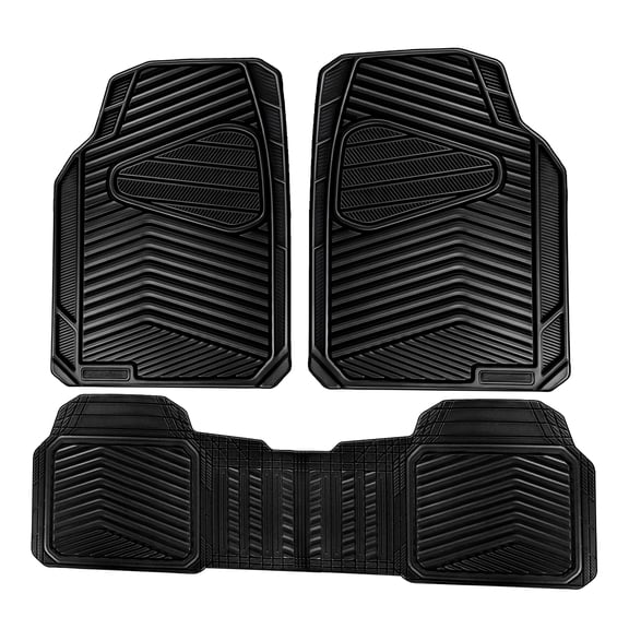 CAR GRAND Rubber Car Floor Mats, All Season All Weather Waterproof Automotive Mats Full Set 3 Pieces, Trim to Fit for Cars Sedans SUVs Trucks, Anti-Slip Easy Clean, All Black
