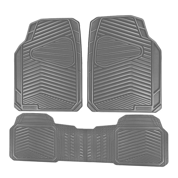 CAR GRAND Rubber Car Floor Mats, All Season All Weather Waterproof Automotive Mats Full Set 4 Pieces, Trim to Fit for Cars Sedans SUVs Trucks, Anti-Slip Easy Clean, All Gray