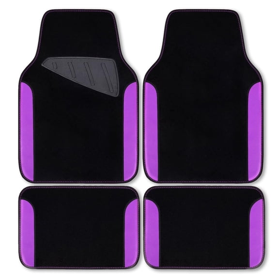CAR GRAND Waterproof Faux Leather Carpet Car Floor Mats Universal Fit Anti-Slip Nibbs PVC Back Driver Heel Pad SUV, VAN Sedan Truck Set of 4 Pieses Black Purple
