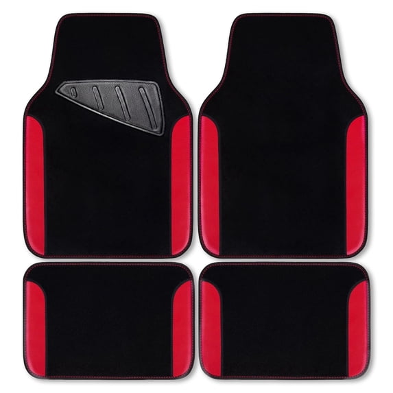 CAR GRAND Waterproof Faux Leather Carpet Car Floor Mats Universal Fit Anti-Slip Nibbs PVC Back Driver Heel Pad SUV, VAN Sedan Truck Set of 4 Pieses Black Red