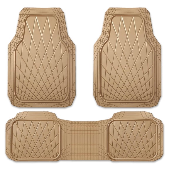 CAR GRAND Premium Heavy Duty Rubble Car Floor Mats Deep Dish All Weather Waterproof Easy Clean Universal Trim Fit Sedan SUV Van Truck All Beige