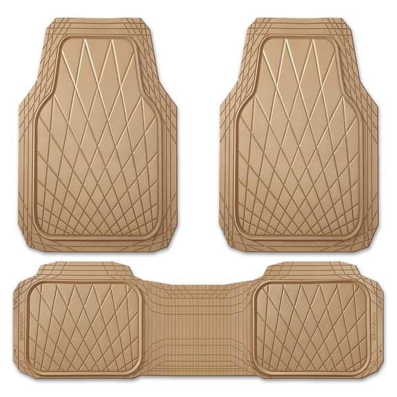 CAR GRAND Premium Heavy Duty Rubber Car Floor Mats Deep Dish All Weather Water Proof Easy Clean Universal Trim Fit Sedan SUV Van Truck All Beige