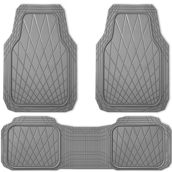 CAR GRAND premium heavy duty rubble car floor mats deep dish all weather waterproof easy clean universal trim fit sedan SUV Van Truck all gray