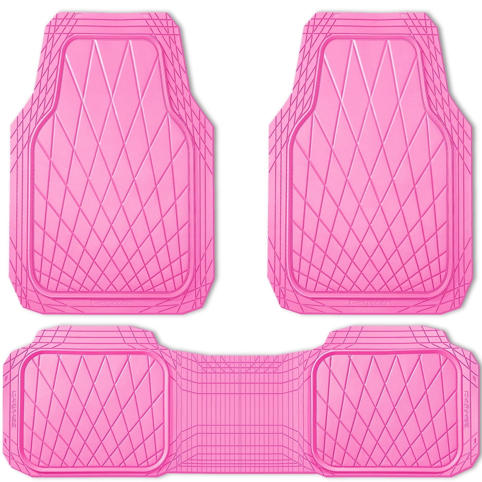 CAR GRAND Premium Heavy Duty Rubber Car Floor Mats Deep Dish All Weather Water Proof Easy Clean Universal Trim Fit Sedan SUV Van Truck All Pink
