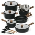 thumbnail interactive-video image 1 of Carote Titanium Nonstick Pots and Pans Set, 15 Pieces Kitchen Cookware Set with Silicone Tools, All Stoves Compatible, Dishwasher Safe, Black, 1 of 10