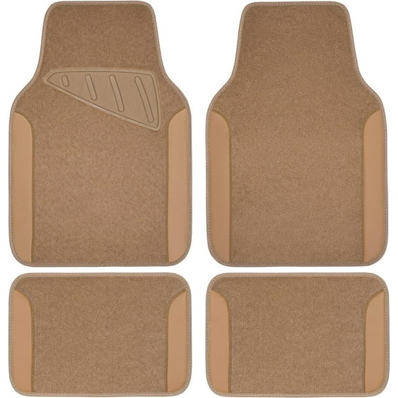 CAR PASS Beige Leather & Waterproof Car Carpet Floor Mats, Universal Car Mats Fit for SUV,Vans,sedans, Trucks,Set of 4pcs Car Carpet with Anti-Slip nibbs Driver Heel Pad (All Beige)