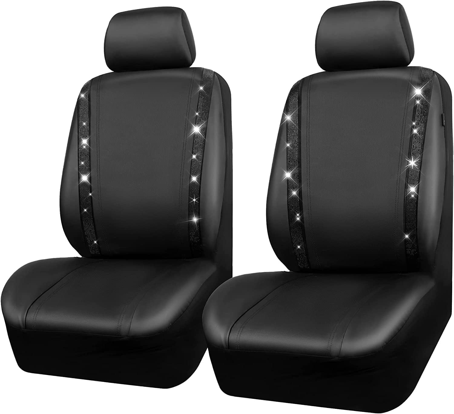 CAR GRAND Bling Car Seat Covers Front Pair, Shining Rhinestone Diamond Waterproof Faux Leather, Universal Fit Automotive Glitter Crystal Sparkle Strips for Cute Women Girl, black