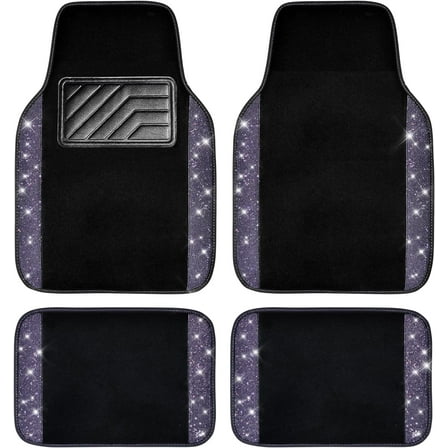 CAR GRAND Bling Rhinestones Diamond Car Floor Mat, Crystal Sparkly Shining Glitter Carpet, Waterproof Anti-Slip PVC Heel Pad Universal Fit Interior SUV,Sedan,Van,4pcs Girl Women Men (Violet Purple)
