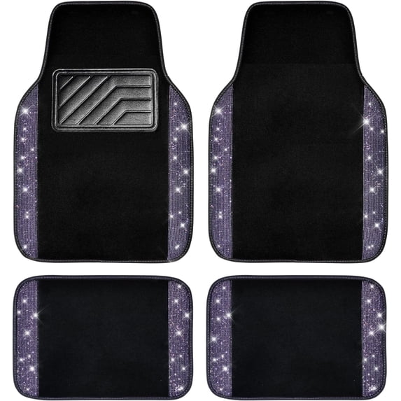 CAR GRAND Bling Rhinestones Diamond Car Floor Mat, Crystal Sparkly Shining Glitter Carpet, Waterproof Anti-Slip PVC Heel Pad Universal Fit Interior SUV,Sedan,Van,4pcs Girl Women Men (Violet Purple)