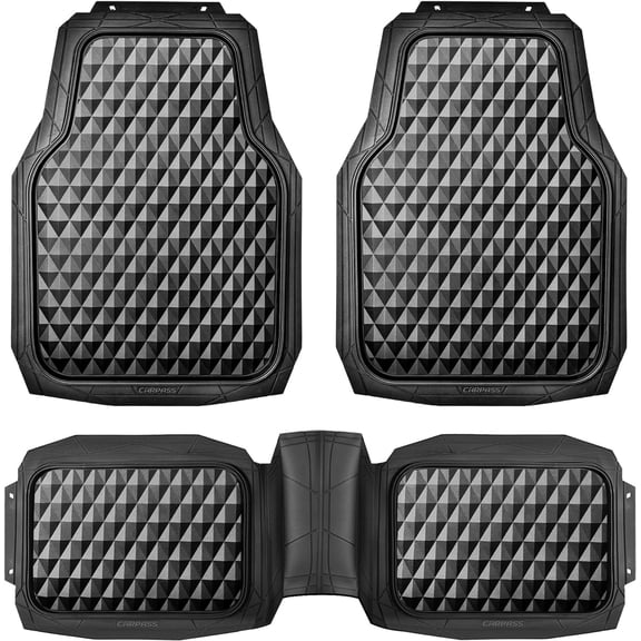 CAR GRAND Heavy Duty Rubber Car Mats, Deep Dish All-Weather Floor Mat for Car Full Set Durable Anti-Slip 3D Rhombus Waterproof Trim  Liner Universal Fit Automotive,Sedan,SUV,Truck, 3 Piece Black