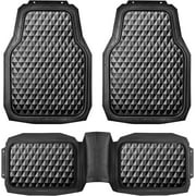 CAR PASS Heavy Duty Rubber Car Mats, Deep Dish All-Weather Floor Mat for Car Full Set Durable Anti-Slip 3D Rhombus Waterproof Trim to Fit Liner Universal Fit Automotive,Sedan,SUV,Truck, 3 Piece Black