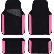 CAR PASS Rainbow Waterproof Universal Fit Faux Leather Car Carpet- Anti-Slip Nibbed Backing Floor Mats for SUV, Vans,Sedans,Trucks, Automotive Set of 4 for Women&Cute Girly (Black with Pink)