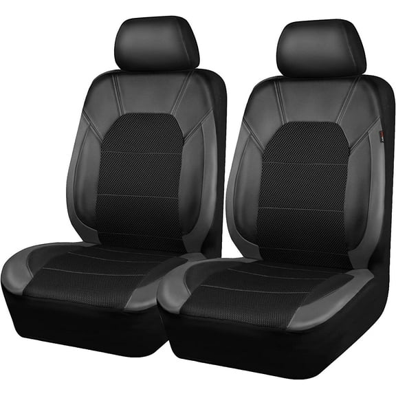 CAR PASS Universal Leather Two Front Seat Covers,Sport seat Covers fits Most Cars, SUVs, Trucks, and Vans Airbag Compatible (Black and Gray)