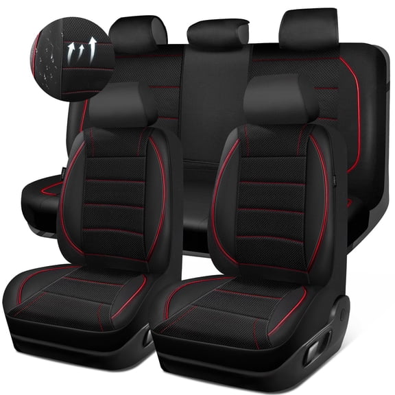 CAR PASS Universal Reflect Piping Leather Car Seat Cover, Fit for suvs,Van,Trucks,Airbag Compatible,Inside Zipper Design and Reserved Opening Holes (Full Set, Black and Grey)