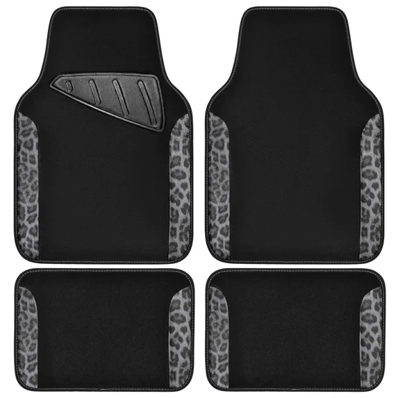 CAR PASS® Waterproof Universal Car Floor Mats, Leopard Print Car Mats Fit SUV,Vans,sedans, Trucks,4pcs Car Carpet Driver Heel Pad Nibs Backing,Gray Leopard