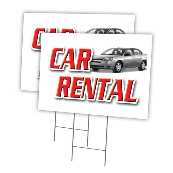CAR RENTAL 2 Pack Of 12" x 16" Yard Sign & Stake | Advertise Your Business | Stake Included Image On Front Only | Made in The USA