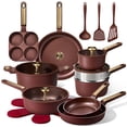 thumbnail image 1 of Carote Non-Toxic Ceramic Nonstick Pots and Pans Set, 21-Piece Cookware Set with Lids, All Stoves Compatible, Dishwasher Safe, Burgundy Red, 1 of 7