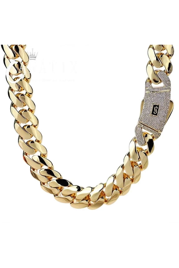 CARÁTIX 20MM Zircon Iced Out Brass Cuban Link Chain Necklace for Men & Women, Hip Hop Bling Statement Jewelry, Gold Silver Rose Gold