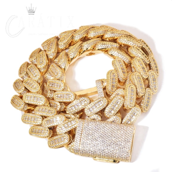 CARÁTIX 28MM T-Square Cuban Chain Necklace for Men & Women, CZ Iced Out Hip Hop Bling Jewelry, Statement Link Chain, Gold Silver Rose Gold