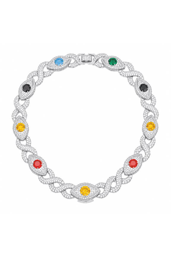 CARÁTIX 8MM Blue Gem Cuban Chain Necklace for Men & Women, CZ Hip Hop Bling Jewelry, Rapper Style Statement Link Chain, Gold Silver Rose Gold