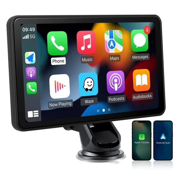 CARABC Portable Wireless Car Stereo D7 with Apple Carplay & Android Auto, 7" Touch Screen