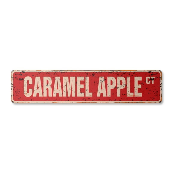 CARAMEL APPLE Vintage Plastic Street Sign taffy apples brown sugar fair | Indoor/Outdoor | 18" Wide