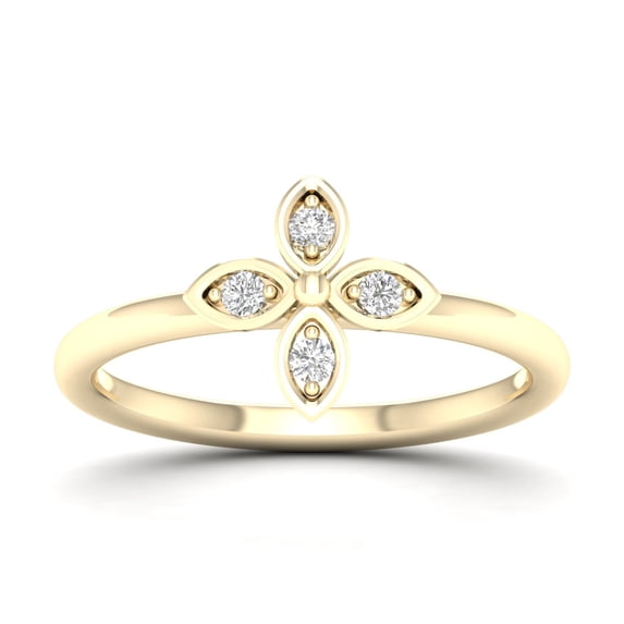 CARATS FOR YOU 0.08 Carat Natural Diamond Floral Design Stackable Ring For Women In 14K Yellow Gold ( I-J Color, I2-I3 Clarity), Ring Size-9.5