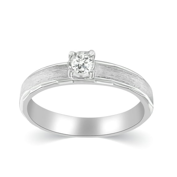 CARATS FOR YOU 0.08 cttw Round Cut Natural Diamond In Platinum Brush Finish Solitare Diamond Ring For Men (I-J Color, I2-I3 Clarity) Ring Size-5.5