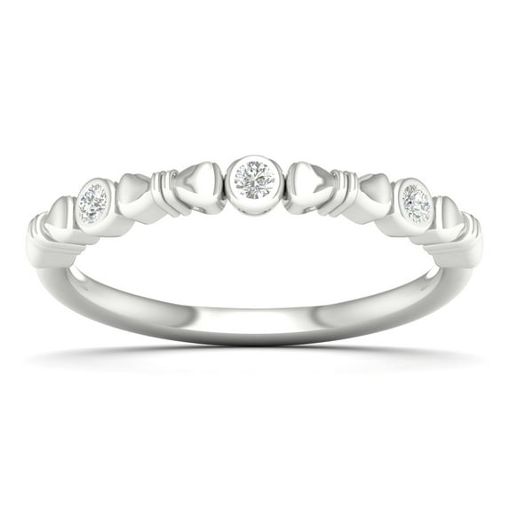 CARATS FOR YOU 0.11 Carat White Natural Diamond Bow Design Stackable Ring For Women In 14K White Gold(I-J Color, I2-I3 Clarity) Ring Size-11