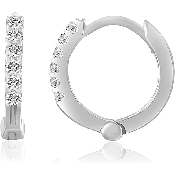 CARATS FOR YOU 0.14 Ct Round Natural Diamond 925 Sterling Silver Huggie Hoop Earrings