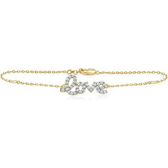 CARATS FOR YOU 0.43 carats Natural Diamond in 10K Solid Gold trendy 'LOVE' letter chain Bracelet for her. (Color-IJ, Clarity-I2-I3)