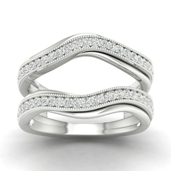 CARATS FOR YOU 0.45 Cttw White Natural Diamond Milgrain Edge Curved Wedding Bands for Women Ring Enhancer Guard for Engagement Rings In 10K White Gold (Color : I-J, Clarity : I2-I3), Ring Size-12