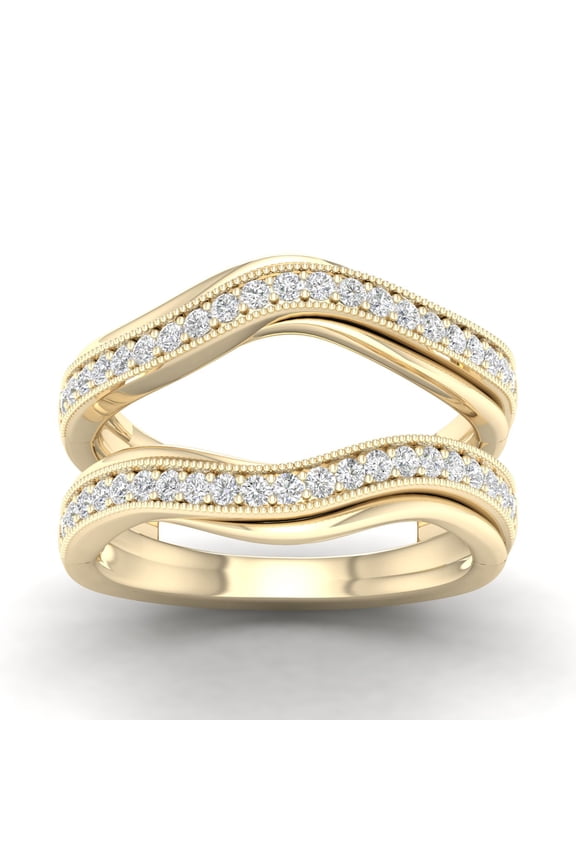 0.45 Cttw White Natural Diamond Milgrain Edge Curved Wedding Bands for Women Ring Enhancer Guard for Engagement Rings In 10K Yellow Gold (Color : I-J, Clarity : I2-I3), Ring Size-6.5