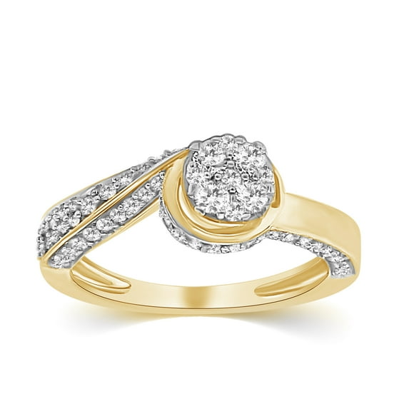 CARATS FOR YOU 0.59 Carat White Natural Diamond In 14K Yellow Gold Plated Halo Style Engagement Ring For Women ( I-J Color, I2-I3 Clarity), Ring Size-8.5
