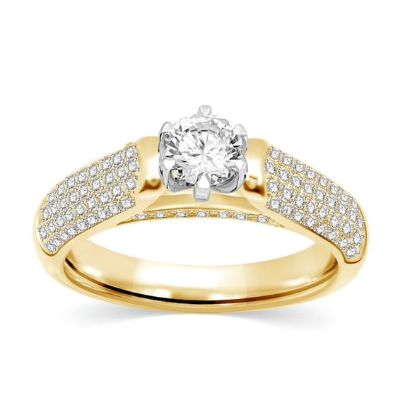 CARATS FOR YOU 1/2cttw Round White Natural Diamond In 14K Yellow Gold Plated Women's Engagement Rings (0.52 Carat, I-J Color, I2-I3 Clarity), Ring Size-7