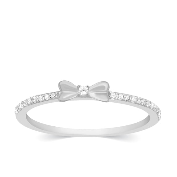 CARATS FOR YOU 1/3cttw White Natural Diamond In 10K White Gold Small Bow & Side Diamond Ring (0.33 Carat, I2-I3 Clarity, I-J Color), Ring Size-9.5