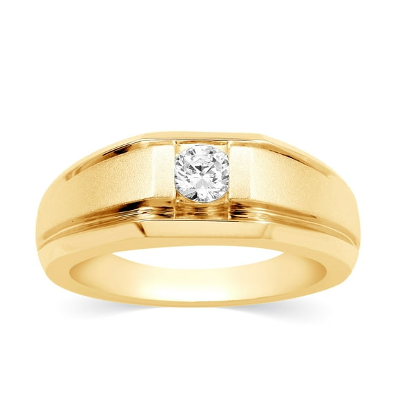 CARATS FOR YOU 1/3cttw White Natural Diamond Men's Solitaire Wedding Band Ring In 14K Yellow Gold Plated (0.33 Carat, I-J Color, I2-I3 Clarity), Ring Size-12