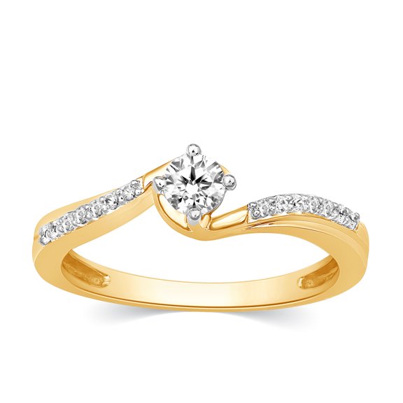 CARATS FOR YOU 1/4 cttw Round Cut White Natural Diamond In 14K Yellow Gold Diamond Engagement Ring (01.25 Carat, I-J Color, I2-I3 Color), Ring Size-5